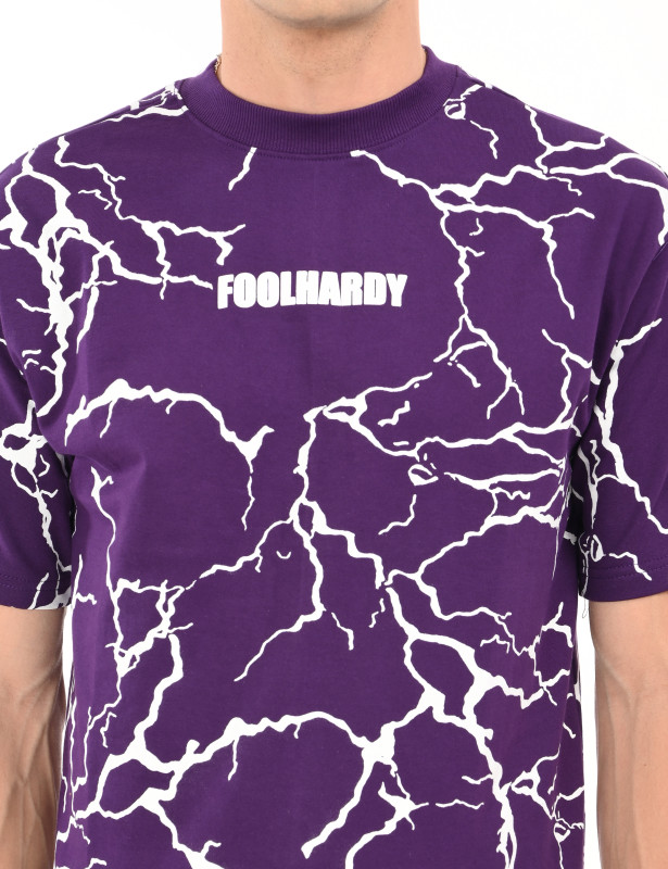 Men’s Purple Lightning Print Graphic T-Shirt | Bold Streetwear Cotton Tee