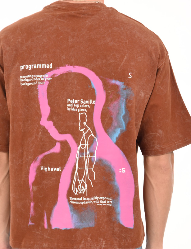 Men’s Rust Brown Acid Wash Graphic Oversized T-Shirt | Premium Streetwear Cotton Tee